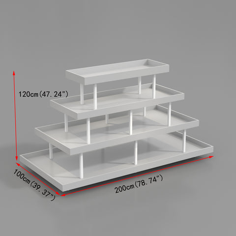 GUHUI 4-Tier Retail Display Table Grey Wood Stepped Shelves