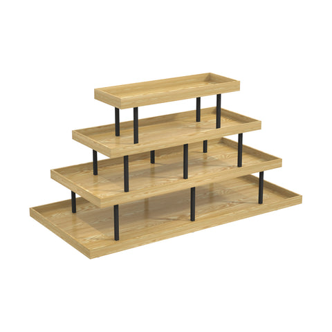 GUHUI 4-Tier Retail Display Table Natural Wood & Black Metal Frame