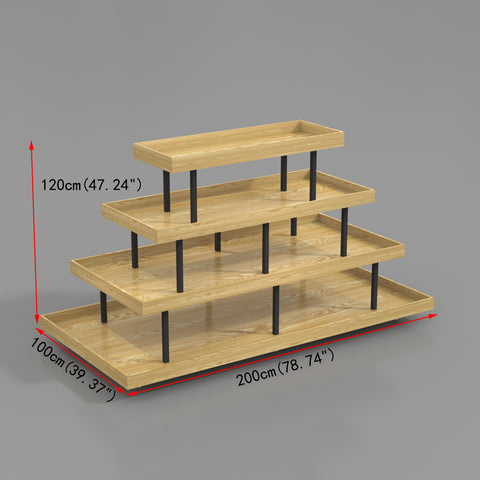 GUHUI 4-Tier Retail Display Table Natural Wood & Black Metal Frame